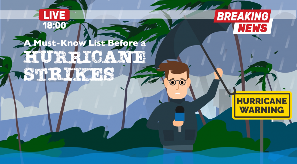 cartoon weatherman reporting during hurricane