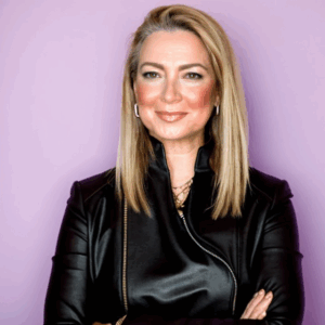 woman with pink background